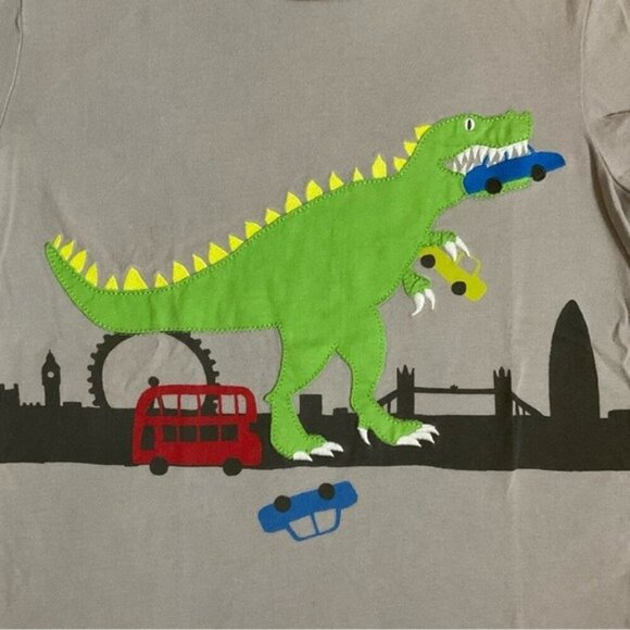 Mini Boden 9-10 Green Dinosaur London UK Applique T-Shirt Grey Rare - Picture 3 of 4